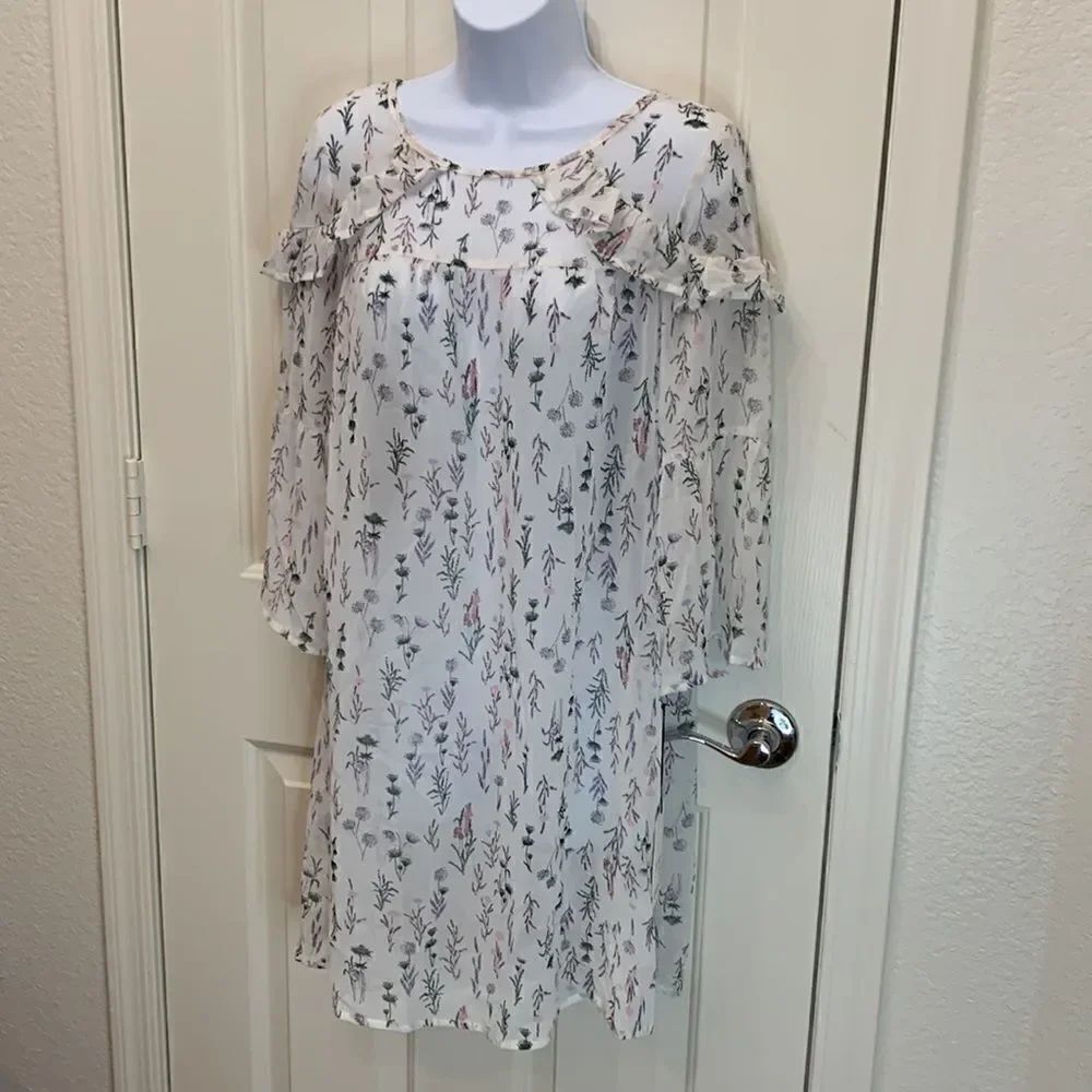 Spirit Of Grace Small SHEER Floral Scoop Neck 3/4 Flutter Sleeves Fire Soul NEW - Picture 2 of 13